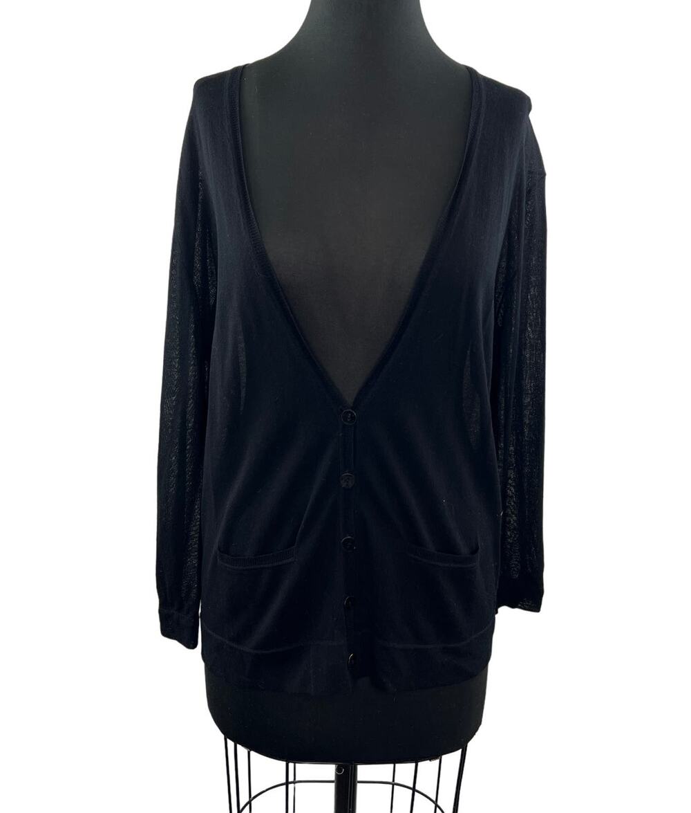 THEORY Black Cardigan Sweater Viscose Button Front Ribbed V-Neck Knit Size Large